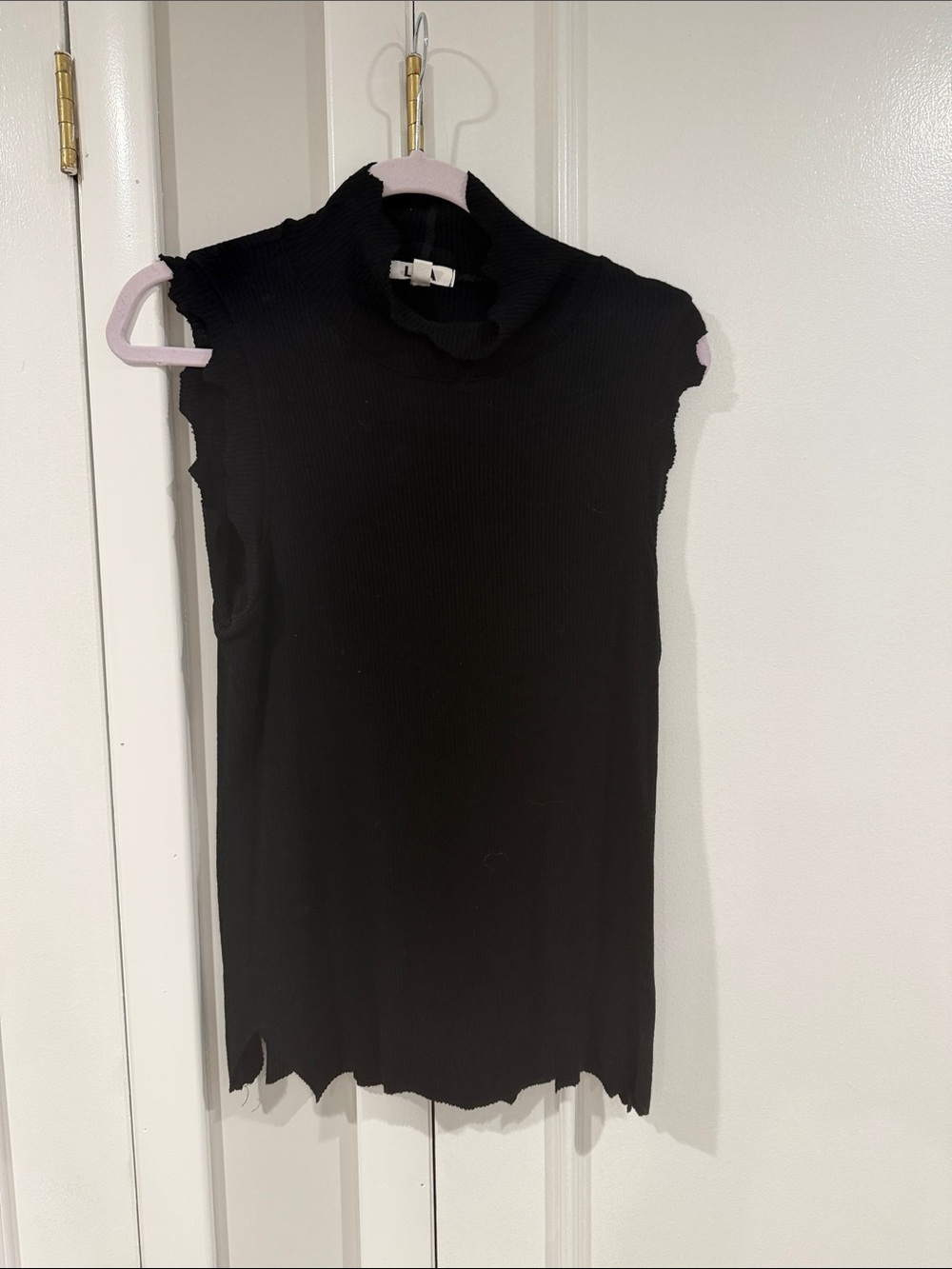 LNA Black Ribbed Sleeveless Turtleneck Top